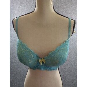 Blue Lace Bra with Yellow Detail Size 38DD Style#4356XSB Feminine, Sophisticated